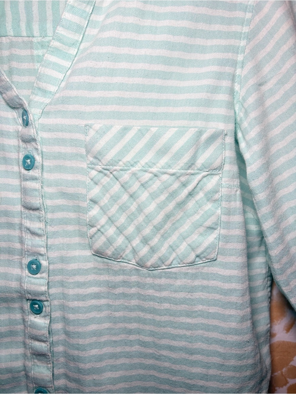 Columbia Women's Mint Green Striped Button-Down Shirt | Roll-Tab Sleeves - Picture 7 of 13